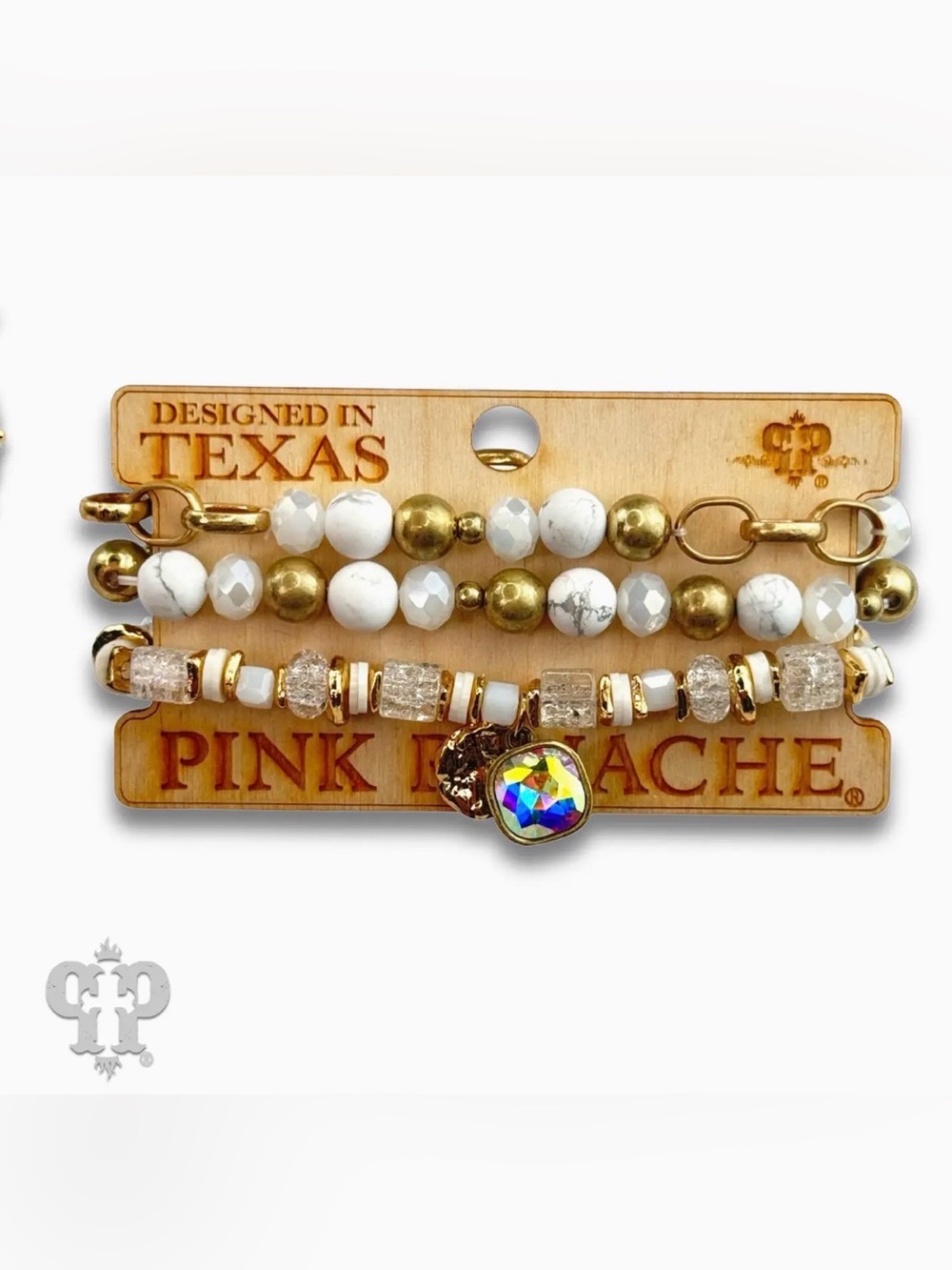 Pink Panache White & Gold Beaded Bracelet Set